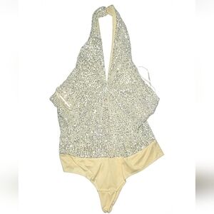 Ieena For Mac Duggal Sparkly Sequin Holiday Halter Bodysuit XL